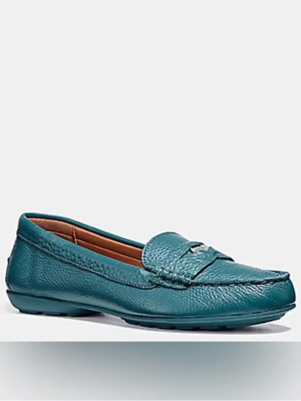 NWT. Coach. Pebbled Penny Loafers. Dark Teal. Size 7.